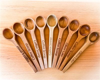 Maple Coffee Scoop, custom engraving available.