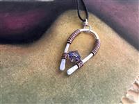 Sterling Silver, Copper, and 8mm Province Lavender Swarovski Crystal Pendant, with adjustable cotton cord. Option to upgrade to sterling silver rollo chain.