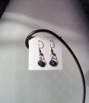 Teal glass single bead earrings