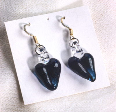 Sparkly Night Sky blue glass heart earrings