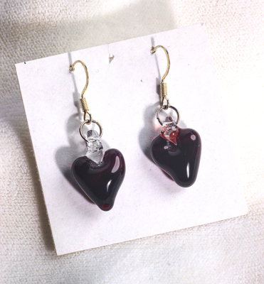sculpted dark red glass heart earrings