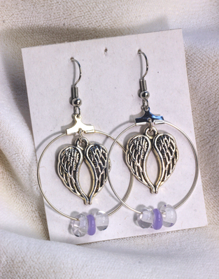 metal angel wings/glass beads earrings