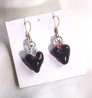 dark red glass heart earrings