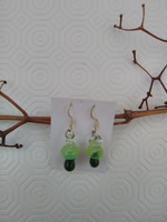 Two-tone green glass earrings on surgical steel hooks.