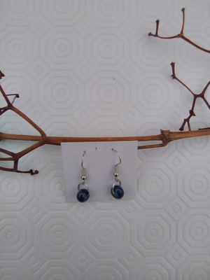 Night Sky dark blue glass single bead earrings
