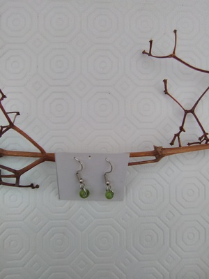 Transparent green single bead earrings