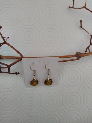 Brown glass single bead earrings